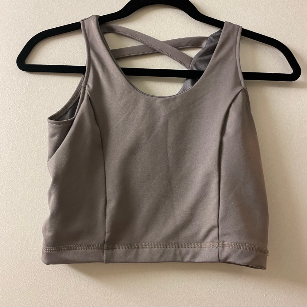 New San Francisco City of Lights | Gray Criss Cross Back Scoop Neck Sports Bra S